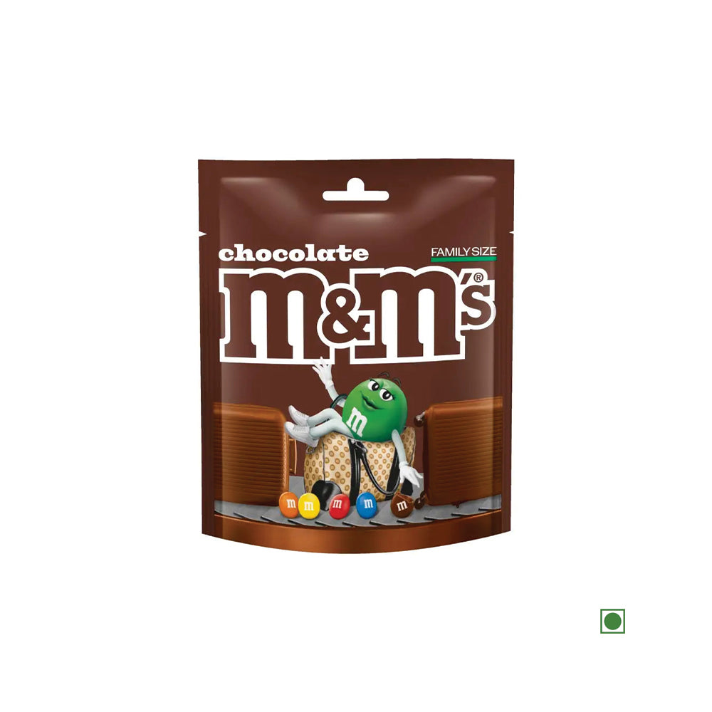 The M&M's Choco Pouch 200g is a family-sized treat filled with colorful, candy-shelled chocolates and showcases a playful character on the front.