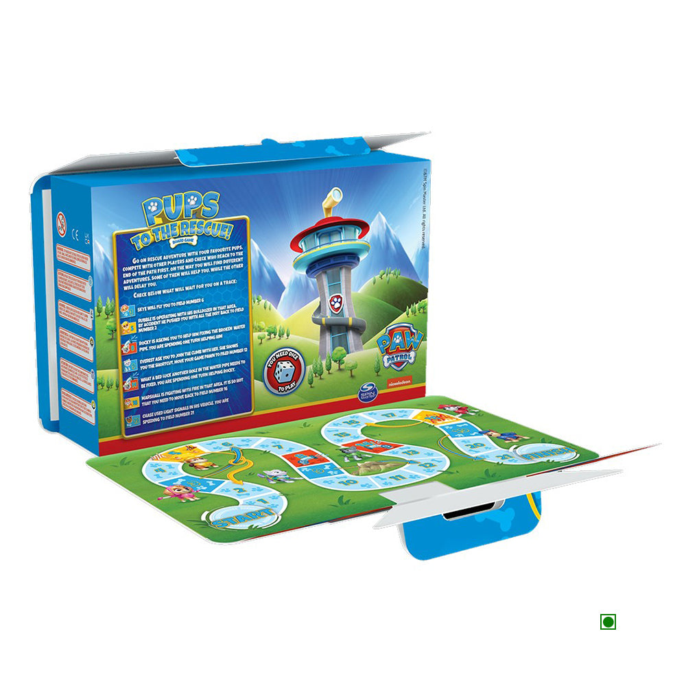 A Kinder Surprise Imbutito T6 Paw Patrol 120g box, featuring a green game board with winding paths and colorful illustrations reminiscent of the popular series.