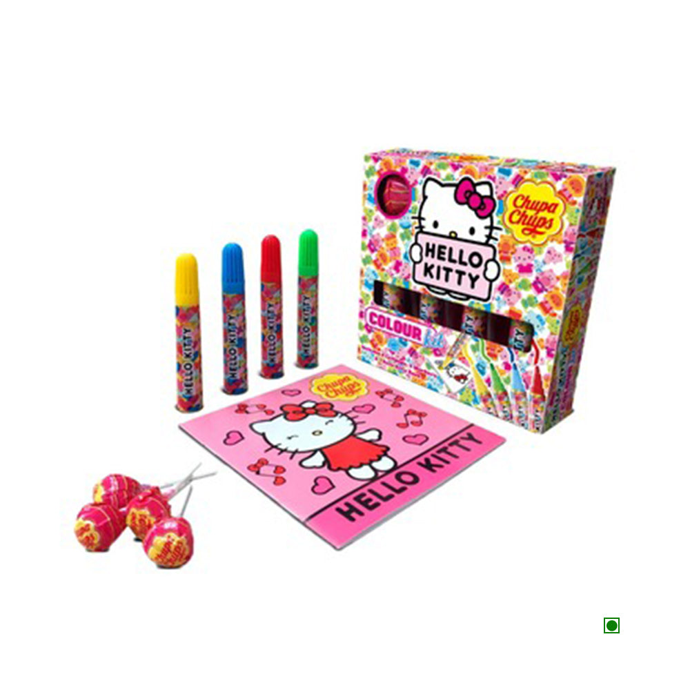 Unleash creativity with the Chupa Chups Colour Kit 48g, featuring vibrant markers and a charming pad of your favorite designs. Enhance this artistic fun with the delightful sweetness of Chupa Chups lollipops for a perfect combo of color and flavor.