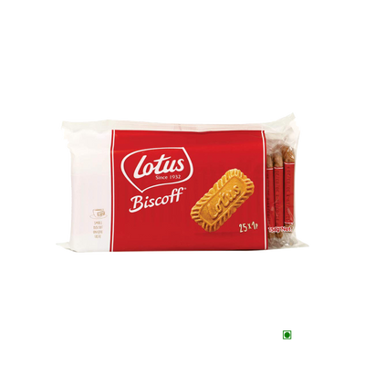 A package of Lotus Biscoff Original 156g caramelised biscuits on a white background.