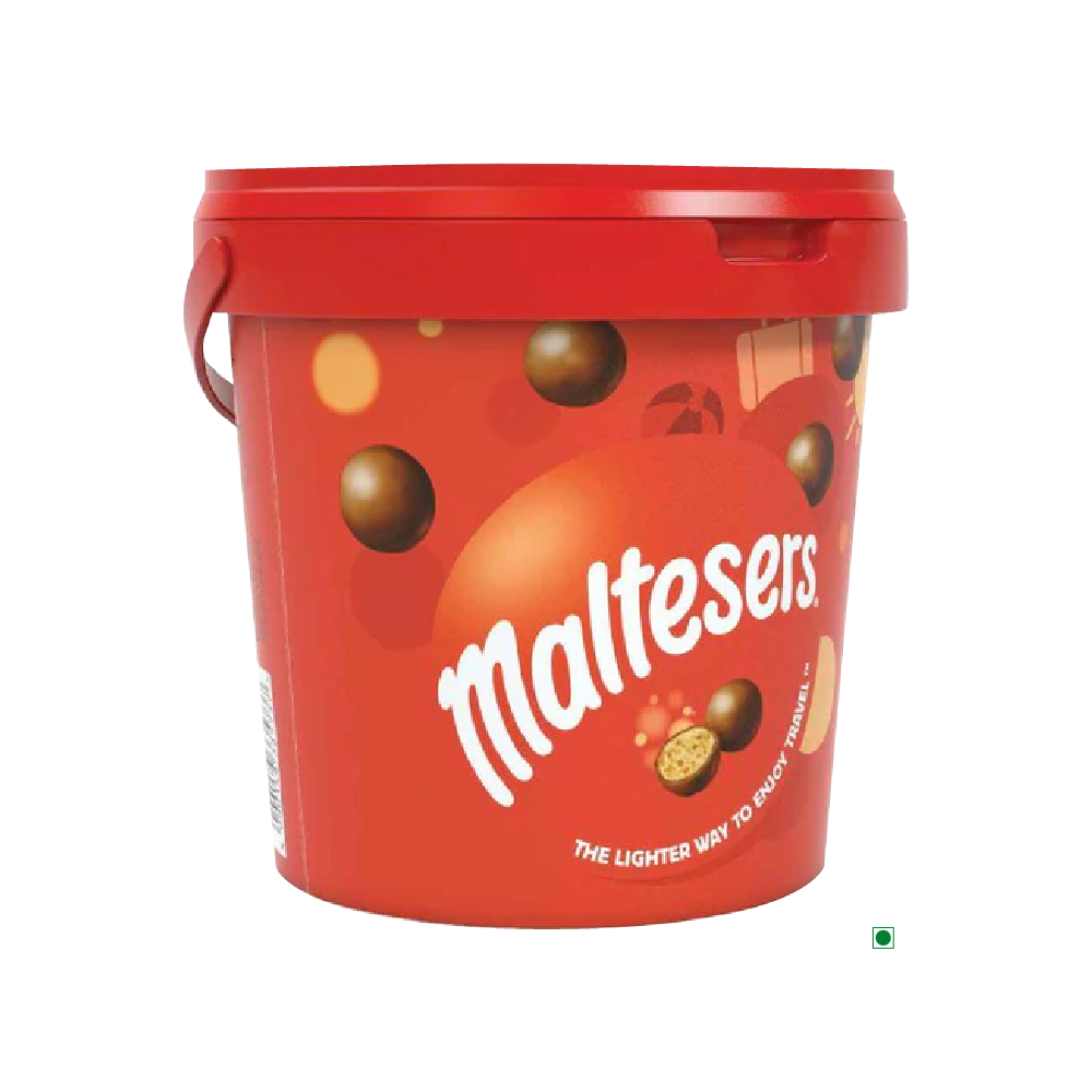 A Malteser Bucket 440g of Maltesers chocolates on a white background.