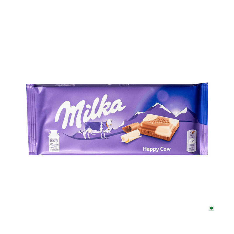 A Milka Happy Cow Bar 100g on a white background.