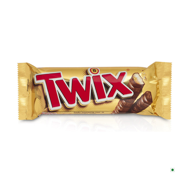 Twix Single 50g chocolate bar on a white background.