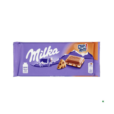 A Milka Chips Ahoy Bar 100g on a white background.