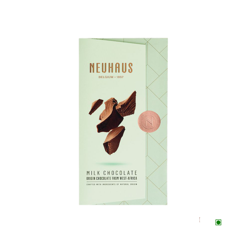 A Neuhaus Milk 35% Cocoa 100g Bar with a label on it.