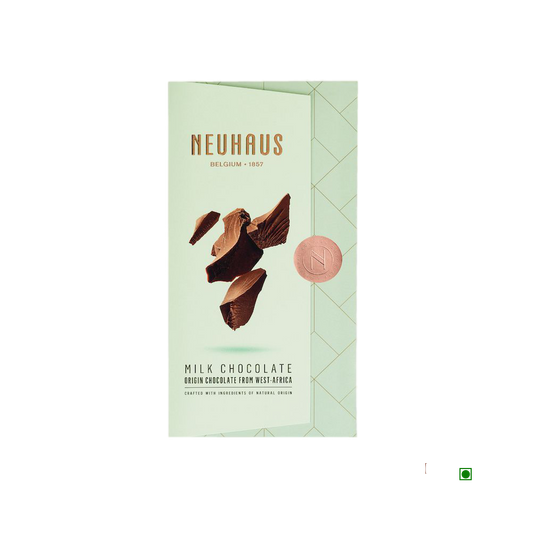 A Neuhaus Milk 35% Cocoa 100g Bar with a label on it.