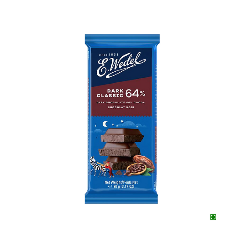 A Wedel Dark 64% Cocoa Chocolate Bar 90g with a Wedel Dark 64% Cocoa Chocolate Bar 90g on it.