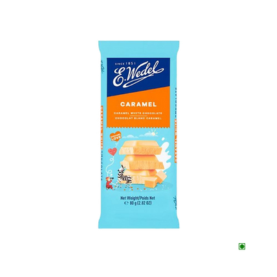 A bag of Wedel Caramel Chocolate Bars 80g on a white background.