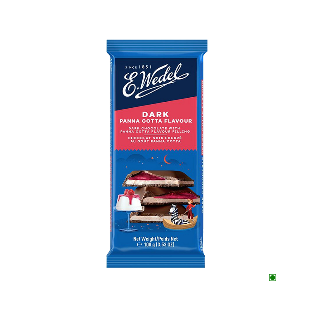 A Wedel dark chocolate bar with a Wedel chocolate bar on top.