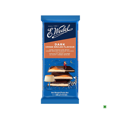 A Wedel Dark Chocolate With Creme Brulee Filling Bar 100g with dark chocolate and almonds.