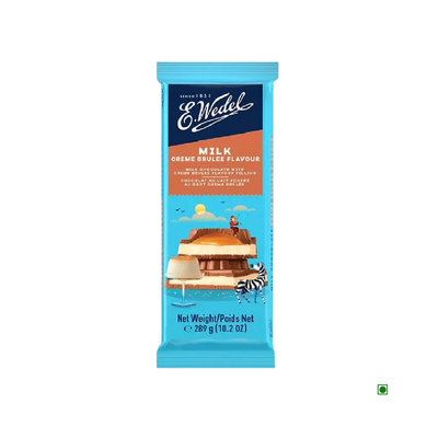 A Wedel Milk Chocolate With Creme Brulee Filling Bar 289g with an image of a house on it.