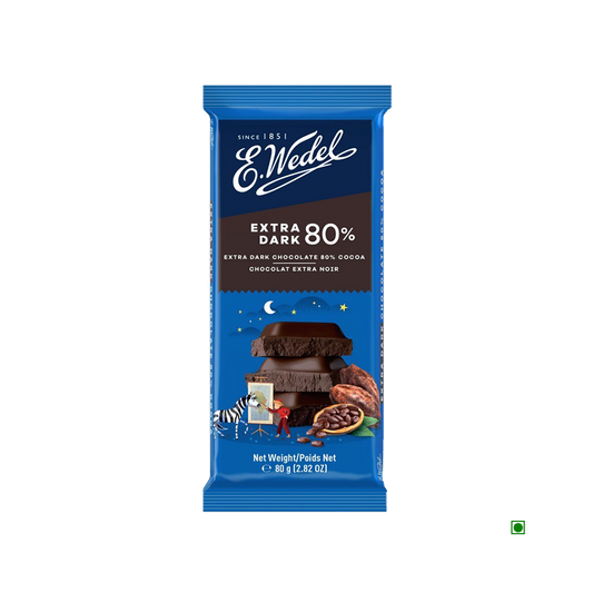A Wedel Extra Dark 80% Cocoa Chocolate Bar 80g with a Wedel Extra Dark 80% Cocoa Chocolate Bar 80g on it.