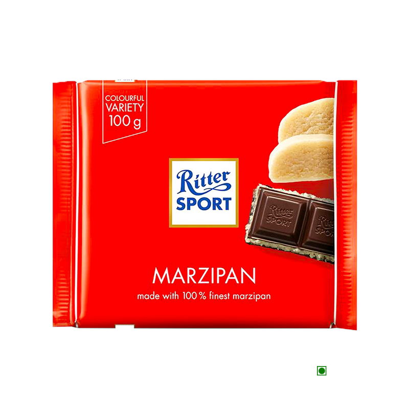 A Ritter Sport Marzipan Bar 100g with marzipan on it.