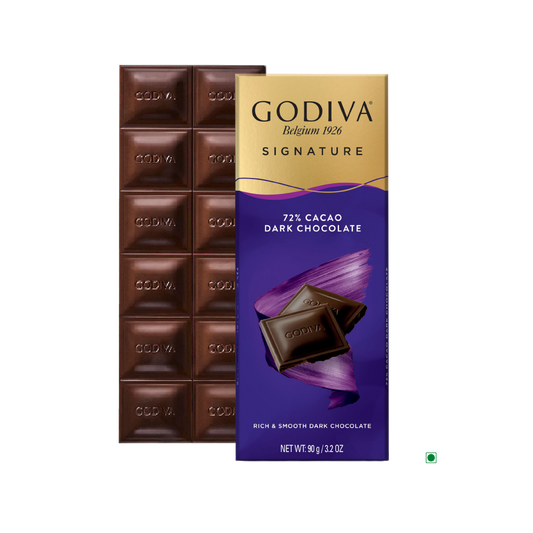 A Godiva Dark 72% Bar 90g with a label on it.