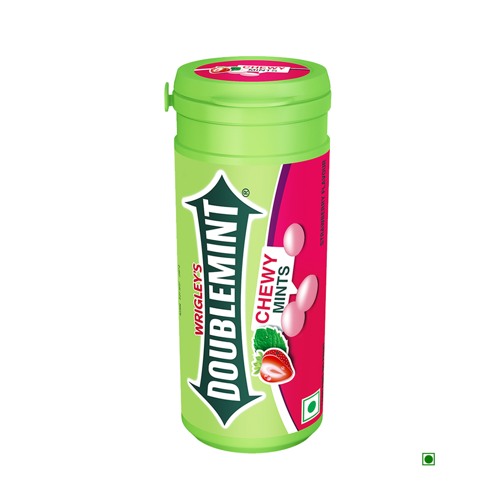 Wrigley's Doublemint Strawberry chewing gum for a burst of freshness.