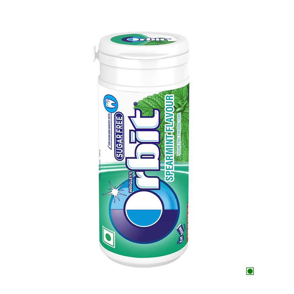 A fresh tube of Orbit Spearmint 22g toothpaste on a white background.