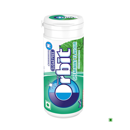 A fresh tube of Orbit Spearmint 22g toothpaste on a white background.