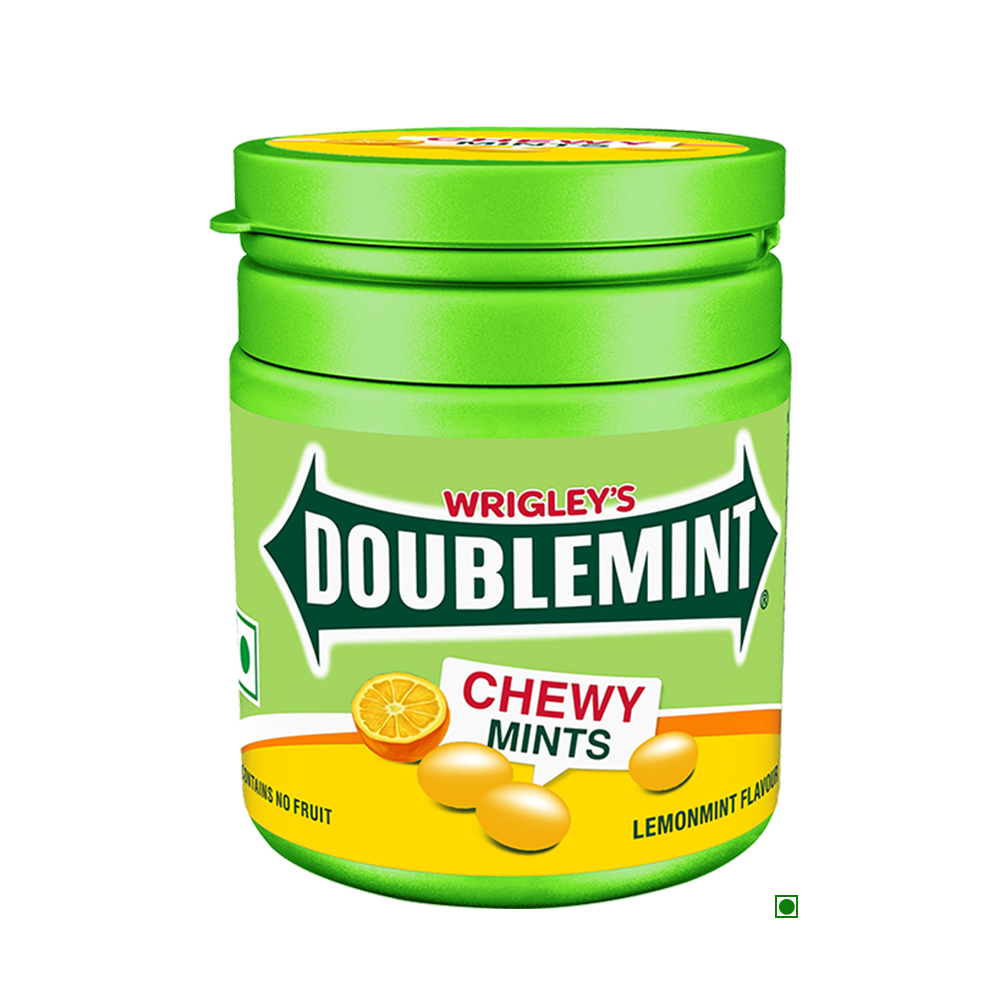 A jar of Wrigley's Doublemint Chewy Mints, Lemon, 80.85g.
