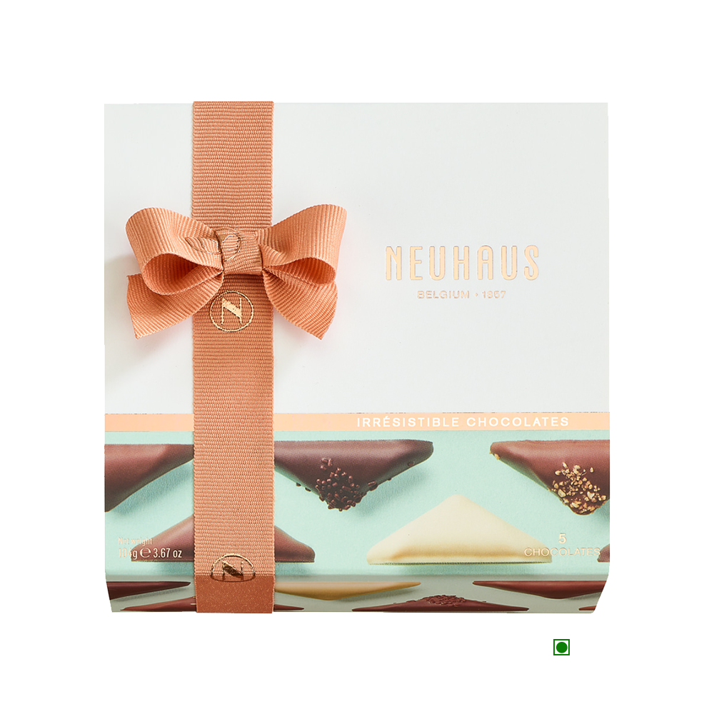 A box of Neuhaus Discovery Irresistibles 104g chocolates with a bow on top.