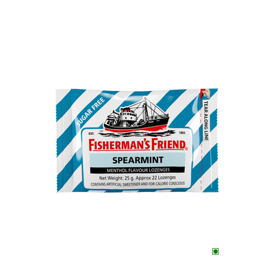 Fisherman's Friend Spearmint 25g is a minty fresh lozenge that helps freshen breath.