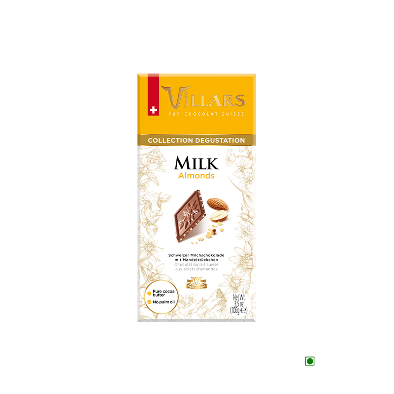 A Villars Milk Chocolate with Roasted Almonds Bar 100g.