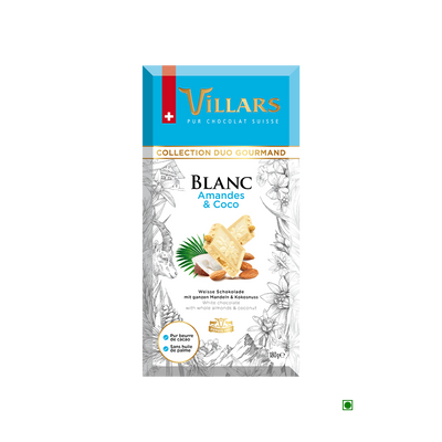 Villars White Chocolate With Whole Almond & Coconut Bar 180g.