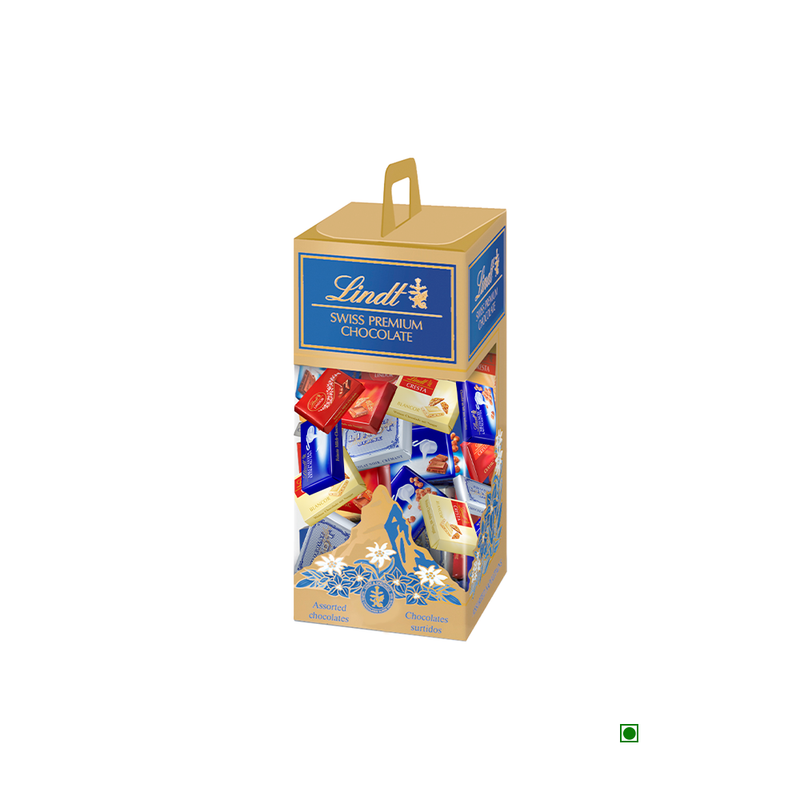 A box of Lindt Napolitains Assorted Pack 350g with a red, white and blue design.