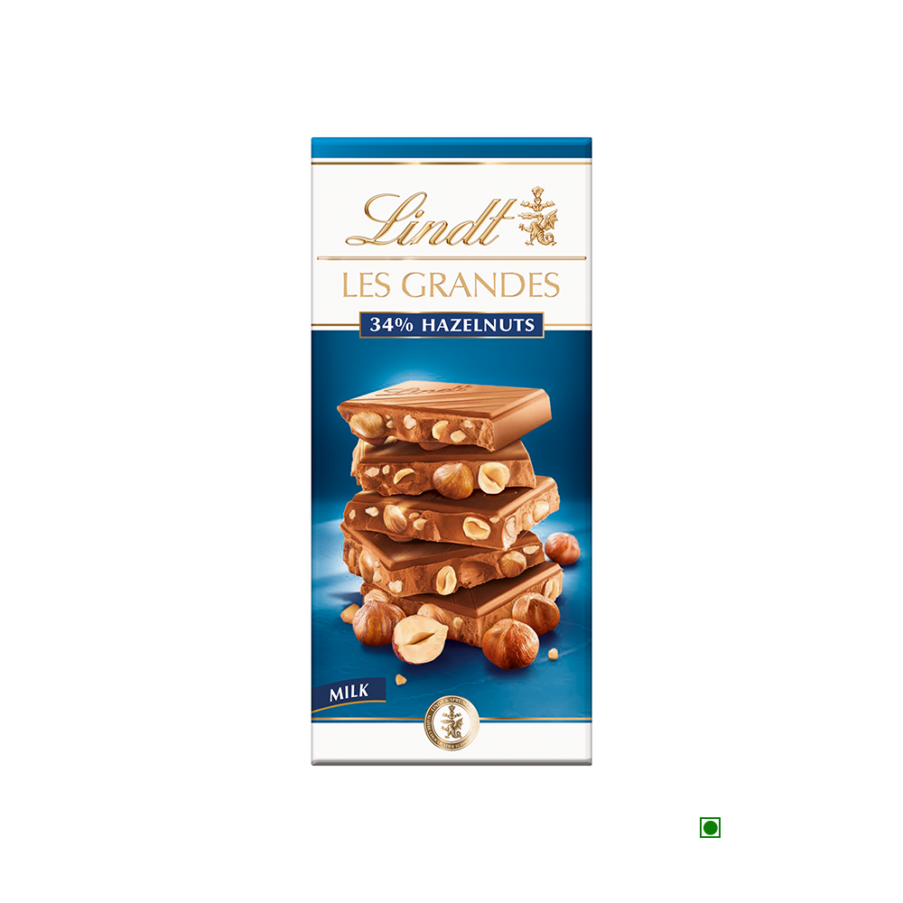 A Lindt Grand Hazelnut Milk Bar 150g with nuts and hazelnuts.