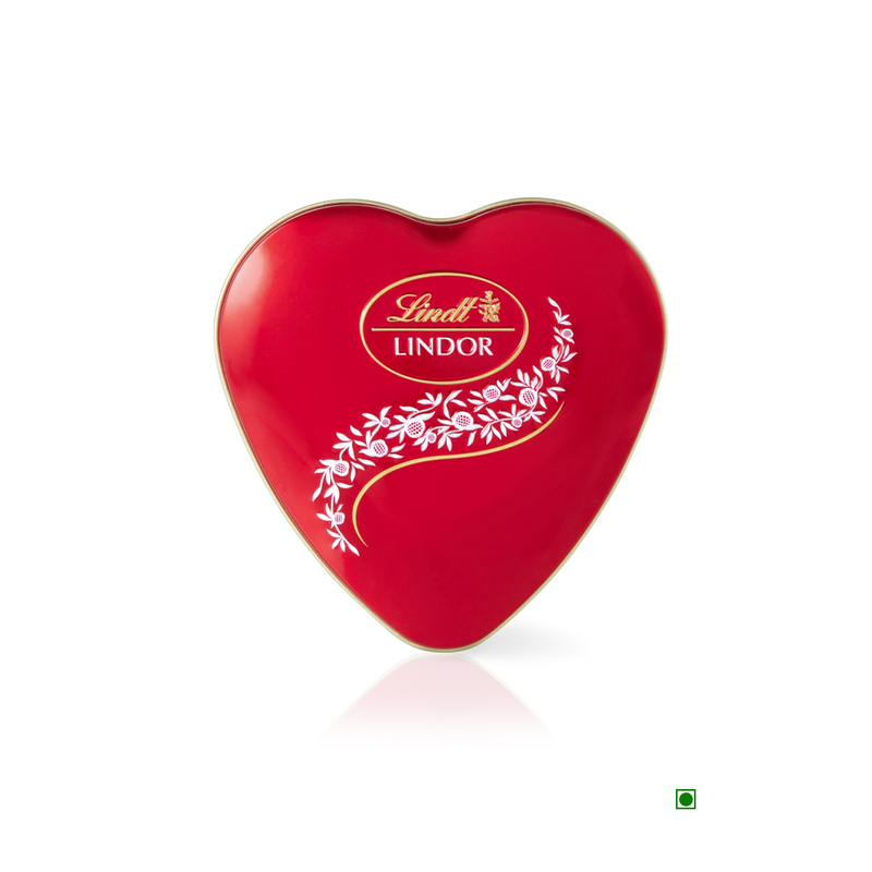 A red Lindt Armour Heart Milk Truffle Box 62.5g with Lindor milk chocolate truffles inside.