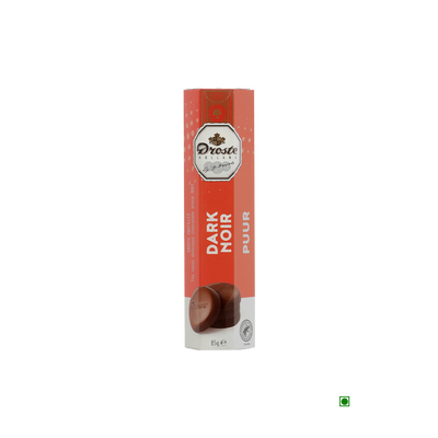 A package of Droste Pastilles Dark Chocolate Rolls 85g featuring Droste on a white background.
