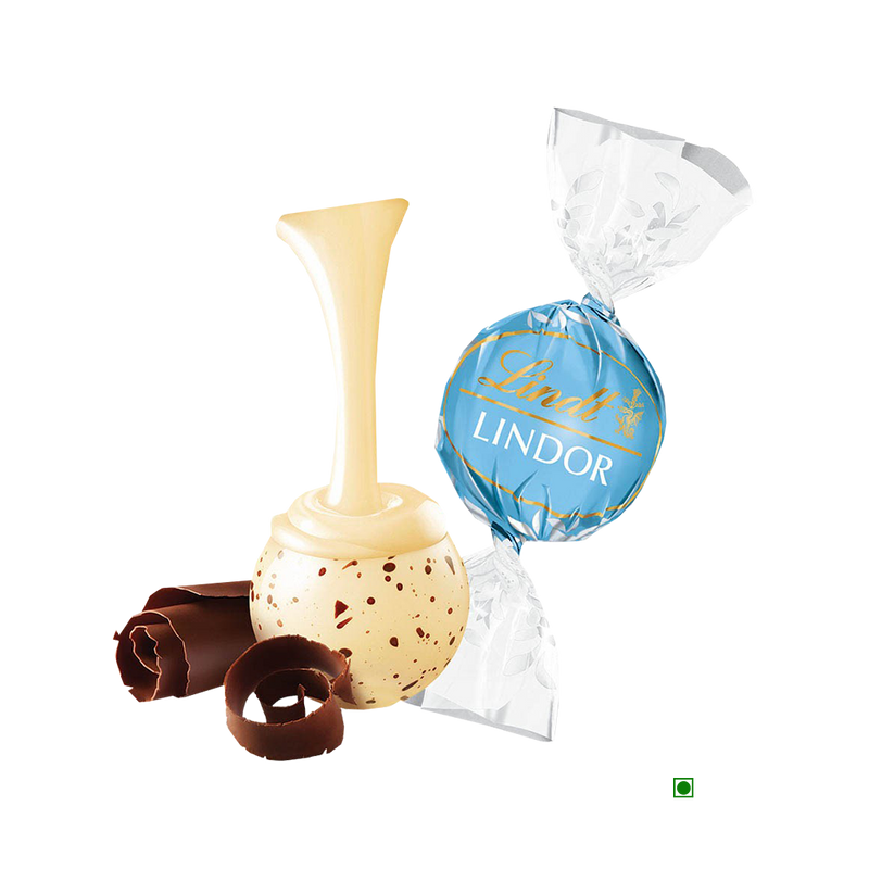 A Pick & Mix : Loose Lindor White Stracciatella 100/250/500g box of chocolates and a Lindt box of chocolates on a white background.