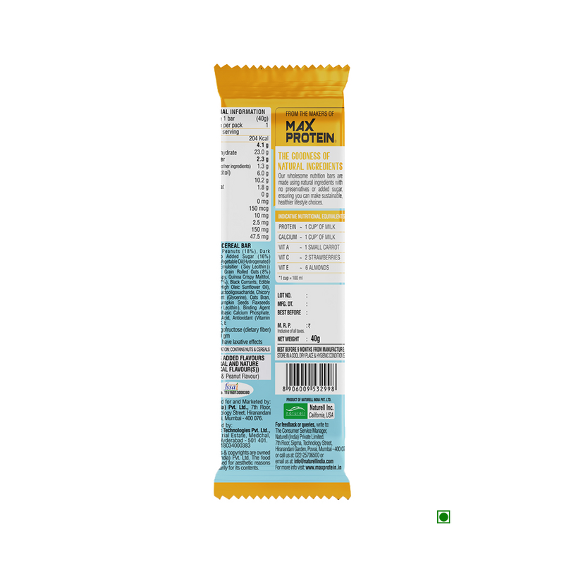 A bar of RiteBite Peanut Butter 40g - Pack of 1 on a white background.