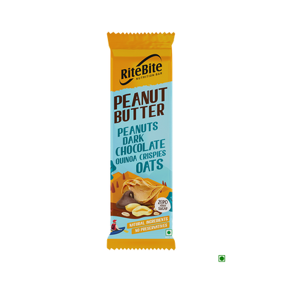 A bar of RiteBite Peanut Butter 40g - Pack of 1 chocolate oats.