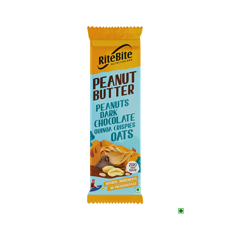 A bar of RiteBite Peanut Butter 40g - Pack of 1 chocolate oats.