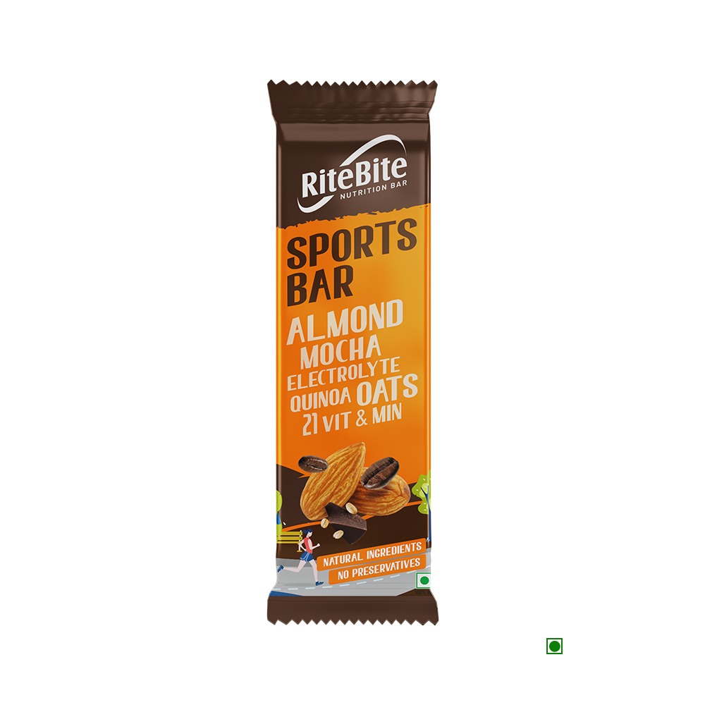 A RiteBite sports bar with almonds and chocolate.