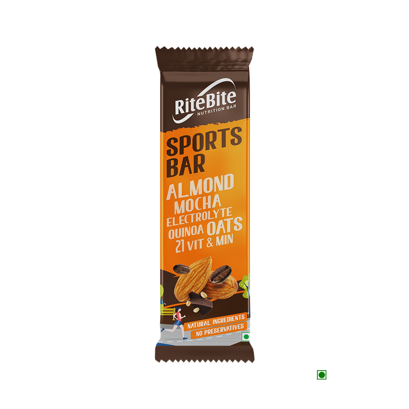 A RiteBite sports bar with almonds and chocolate.