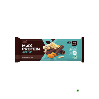 RiteBite Max Protein Active Choco Slim Bar with almonds and chocolate.