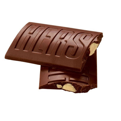 A Hershey's Milk Chocolate Bar with Almonds 41g with text on it.