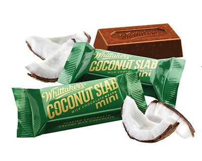 Whittaker's coconut mini slabs 180g combines the rich flavors of milk chocolate and coconut in a delightful treat. Made with premium New Zealand ingredients, this mini bar offers a unique taste experience.