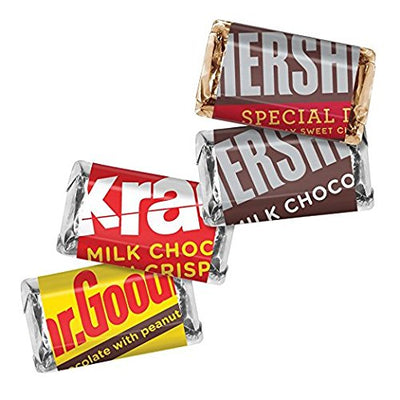 HERSHEY'S Miniatures 294g Assortment of four different kinds of chocolate bars on a white background.