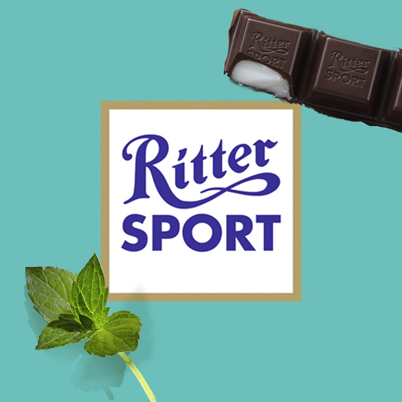 A Ritter Sport Peppermint Bar 100g with the word Ritter Sport on it.