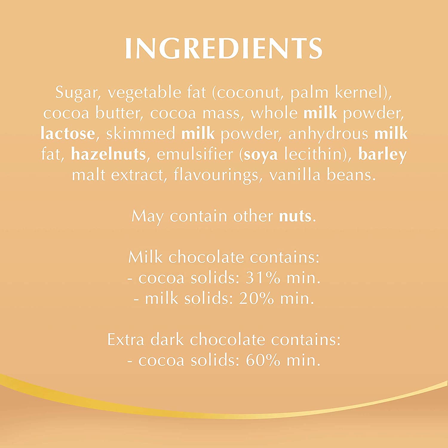 A timeless delicacy, the Lindt Lindor Assorted Cornet 200g contains a smooth moment of bliss, captured in a list of ingredients on a white background.