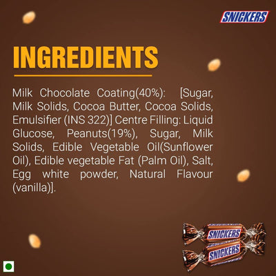 A list of ingredients for a Snickers Minis Pouch 500g by Snickers.