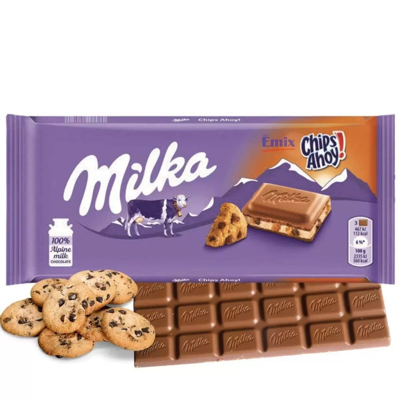 Milka Chips Ahoy Bar 100g with cookies and chocolate chips.