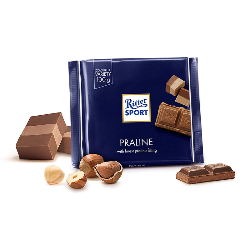 A Ritter Sport Praline Bar 100g with nuts and hazelnuts.