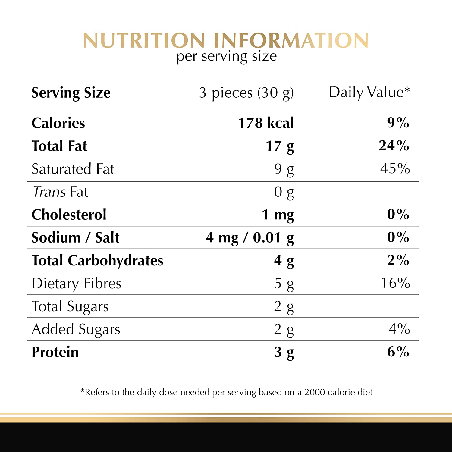 A nutrition label showing the nutritional information of a Lindt Excellence 90% Cocoa Bar 100g by Lindt.