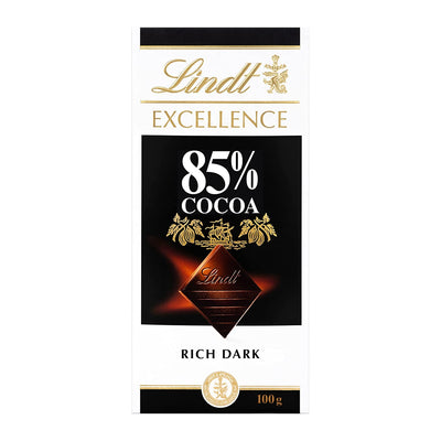 Lindt Excellence 85% Cocoa Bar is a rich dark chocolate.