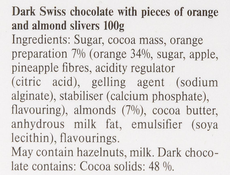 Lindt Excellence Orange Intense Bar 100g pieces of orange and almond silver 100.