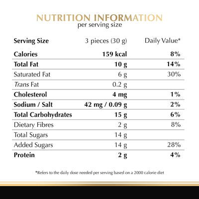 A nutrition label showing the nutritional information of Lindt Excellence A Touch of Sea Salt Bar 100g by Lindt.