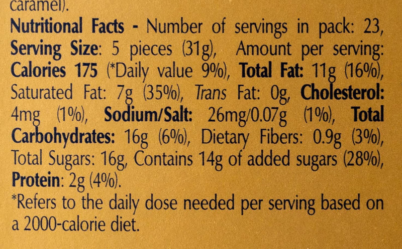 A label showing the nutritional facts of Lindt Napolitains Assorted Pack 700g by Lindt.